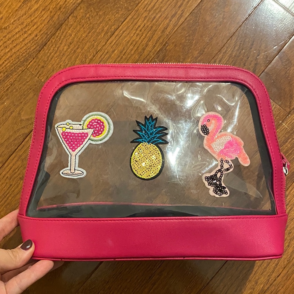 Pink Clear Cosmetic Bag with Fun Patches